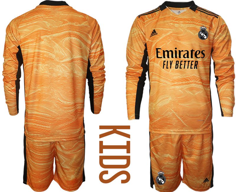 Youth 2021-2022 Club Real Madrid orange yellow goalkeeper long sleeve blank Soccer Jersey